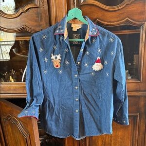 Festive Denim woman’s Shirt with Embroidered Accents